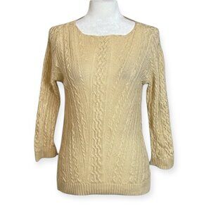 Lauren Ralph Lauren Women's Sweater Tan Knit Size XL Linen 3/4 Sleeve